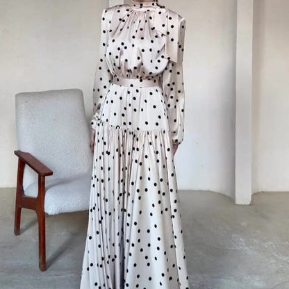 Polka Dot Satin Maxi Dress(MS449) - A-1 Thread Vault