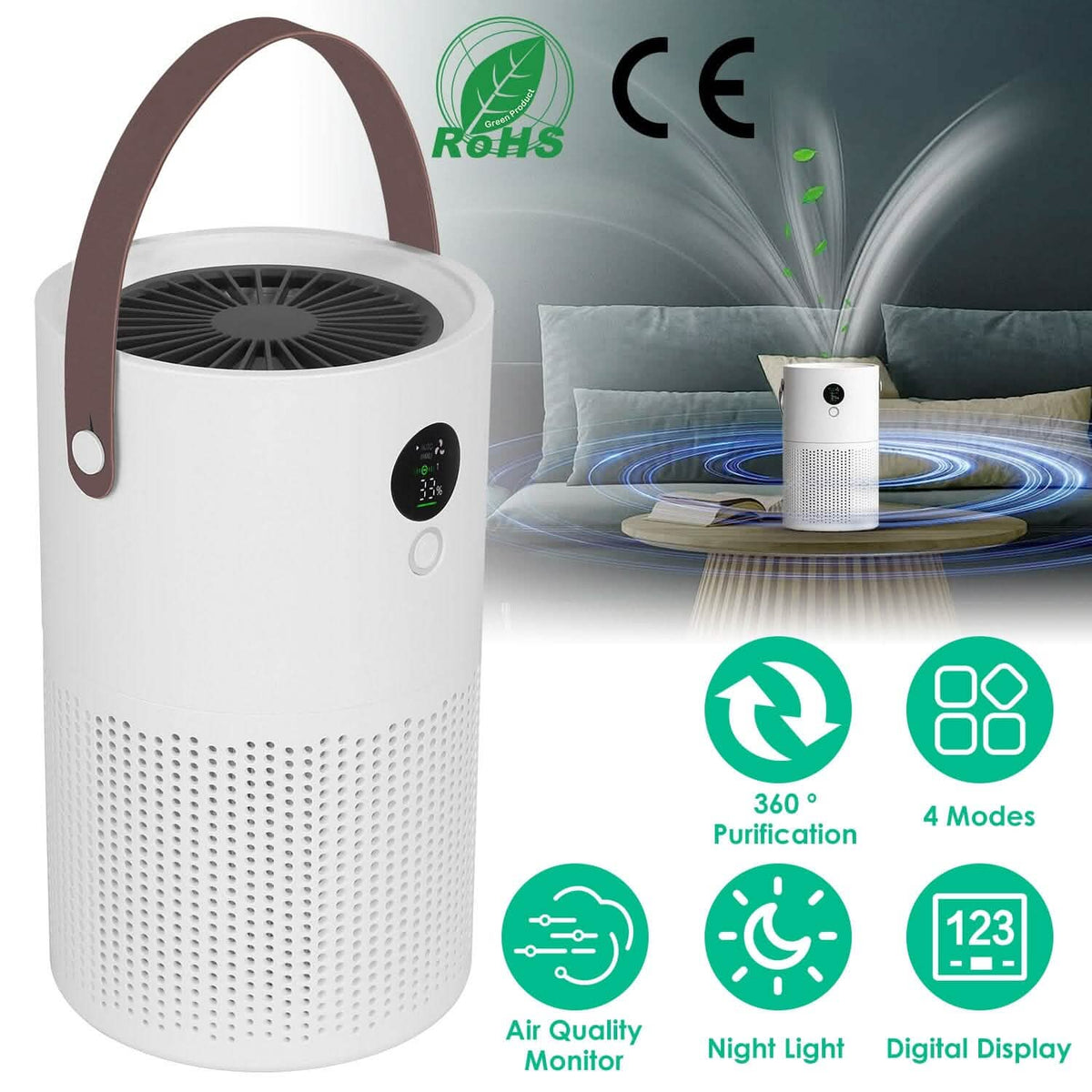 Portable Anio Air Purifier Electronic Air Sterilization with 4 Modes Night Light - A-1 Thread Vault