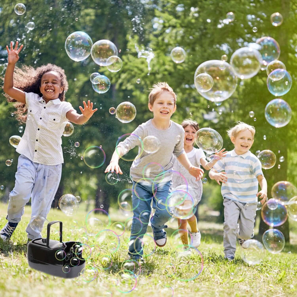 Portable Bubble Blowing Machine with 2 Speeds Handle 3000-4000 Bubbles Per Minute Plug-In Battery Powered - A-1 Thread Vault