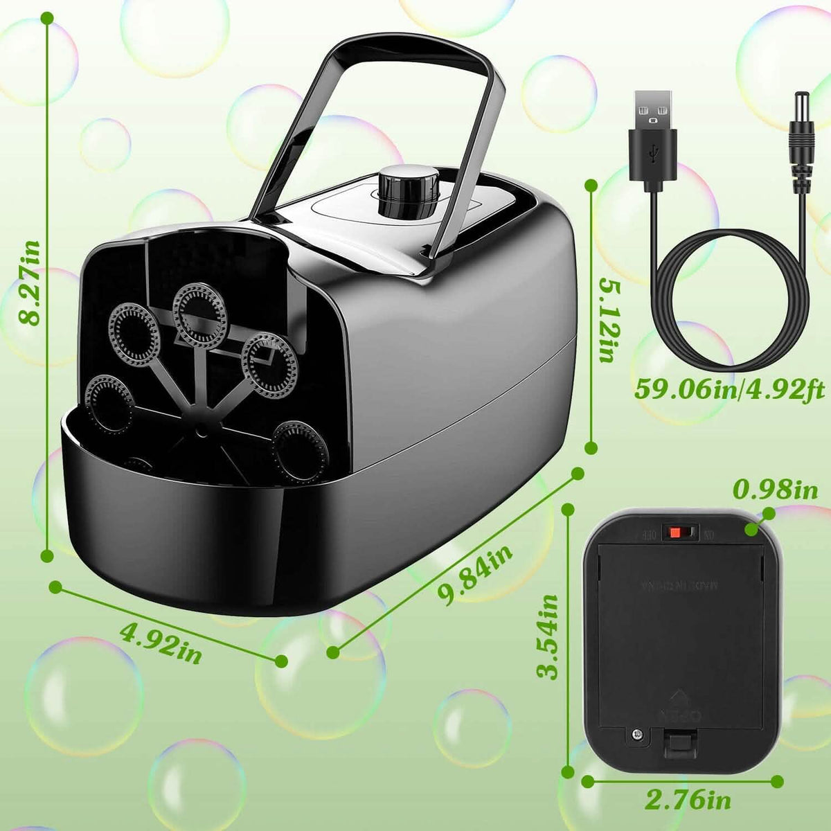 Portable Bubble Blowing Machine with 2 Speeds Handle 3000-4000 Bubbles Per Minute Plug-In Battery Powered - A-1 Thread Vault