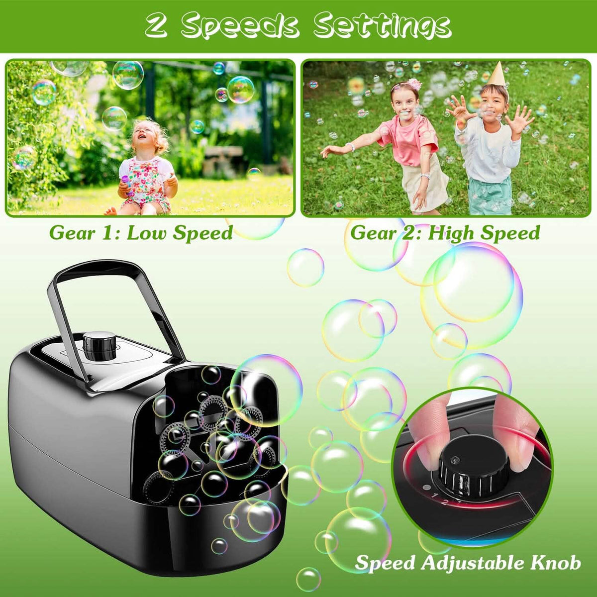 Portable Bubble Blowing Machine with 2 Speeds Handle 3000-4000 Bubbles Per Minute Plug-In Battery Powered - A-1 Thread Vault