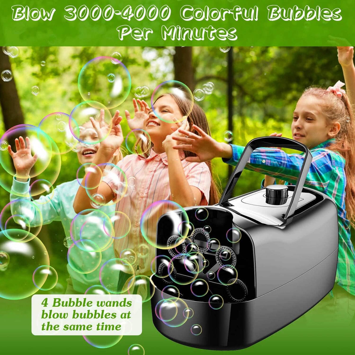 Portable Bubble Blowing Machine with 2 Speeds Handle 3000-4000 Bubbles Per Minute Plug-In Battery Powered - A-1 Thread Vault