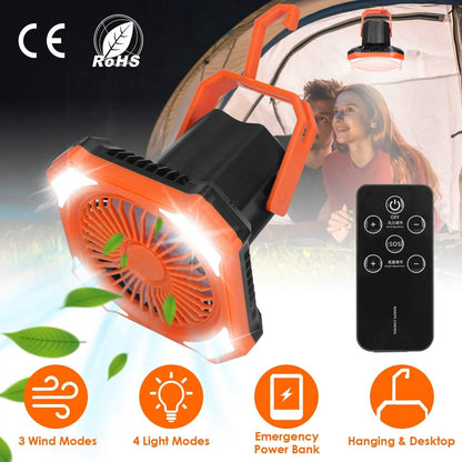Portable Camping Lantern Fan 10000mAh Battery Powered with 4 Light Modes - A-1 Thread Vault