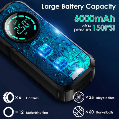 Portable Car Compressor Wireless Electric Air Pump 150 PSI with LED Light - A-1 Thread Vault