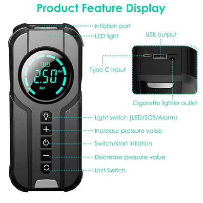 Portable Car Compressor Wireless Electric Air Pump 150 PSI with LED Light - A-1 Thread Vault
