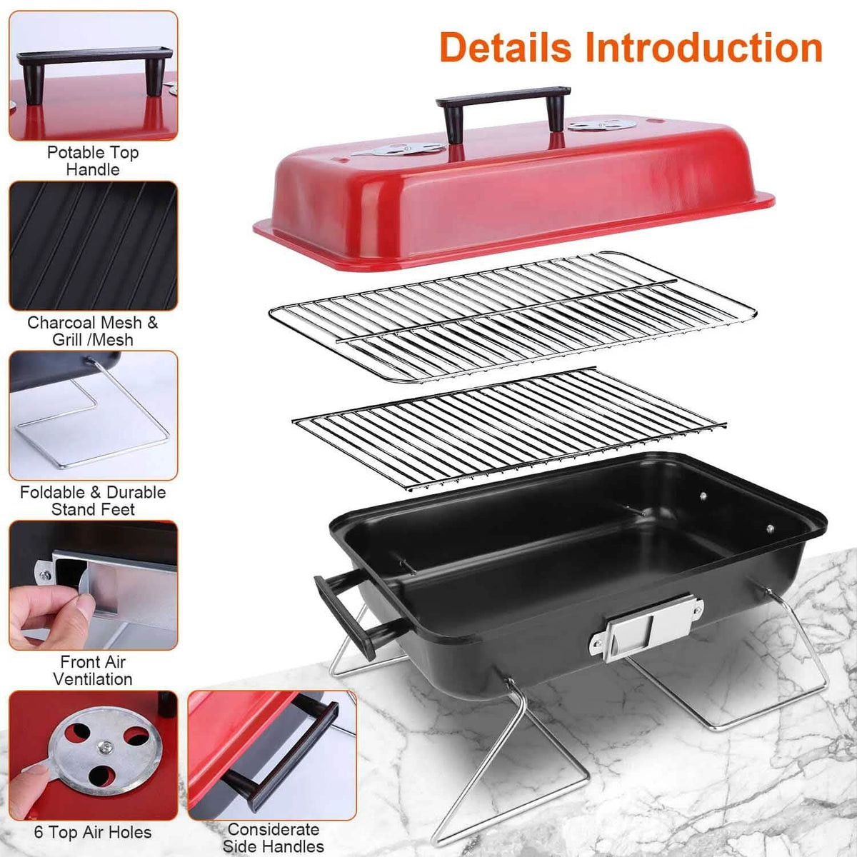 Portable Charcoal Tabletop Grill with Lid - A-1 Thread Vault