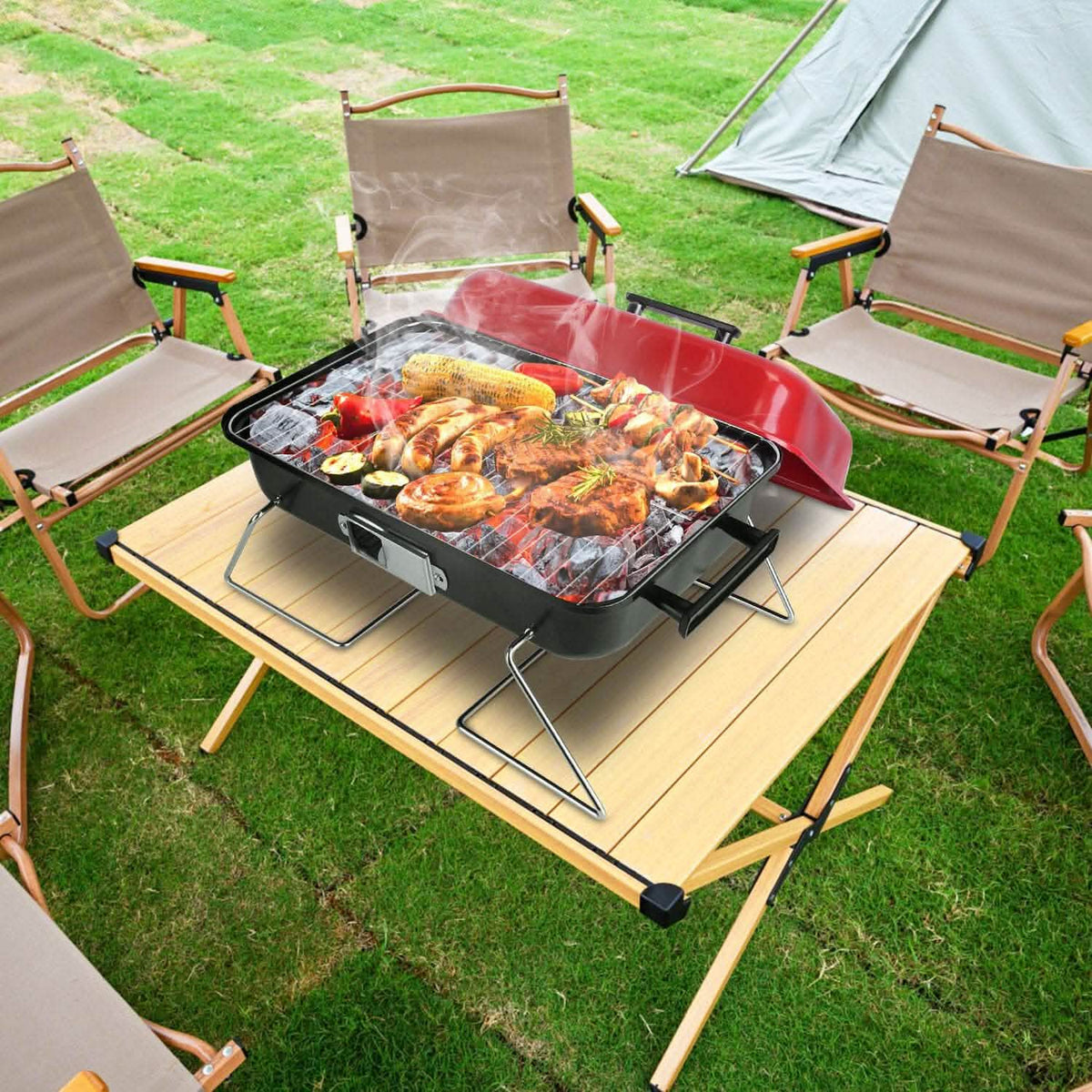 Portable Charcoal Tabletop Grill with Lid - A-1 Thread Vault
