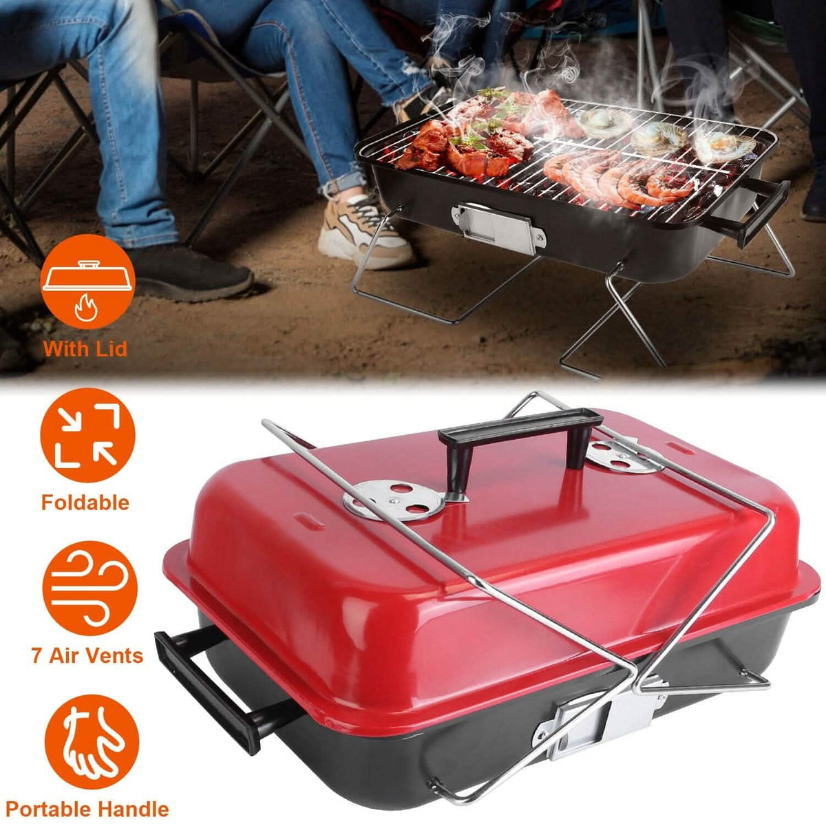 Portable Charcoal Tabletop Grill with Lid - A-1 Thread Vault