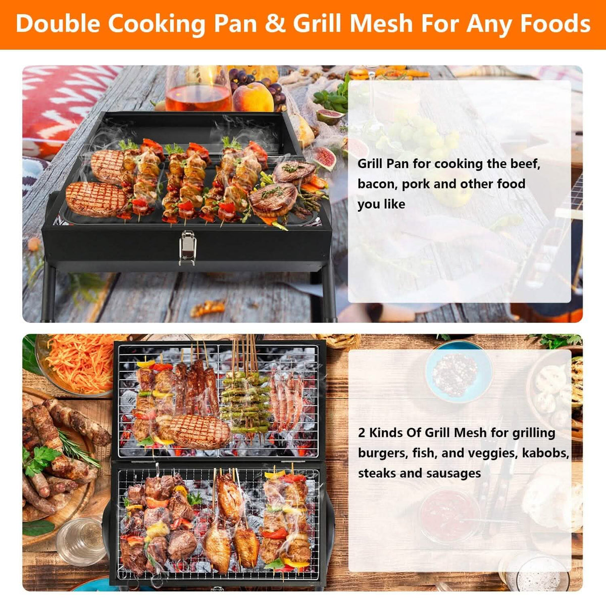 Portable Charcoal Two Sides Folding BBQ Grill - A-1 Thread Vault