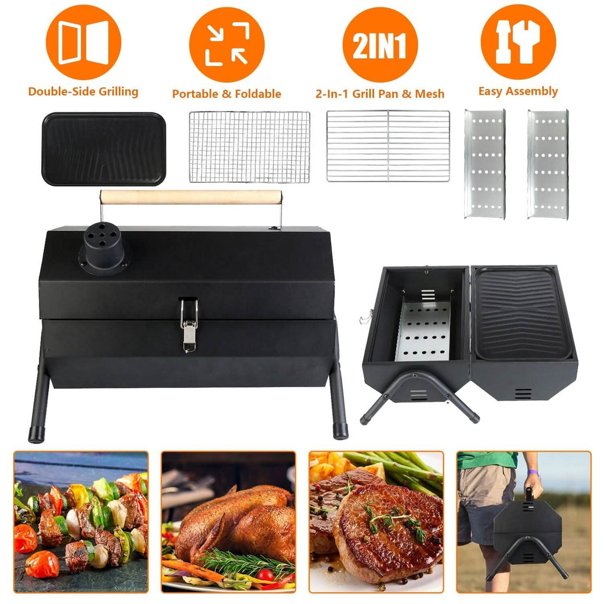Portable Charcoal Two Sides Folding BBQ Grill - A-1 Thread Vault