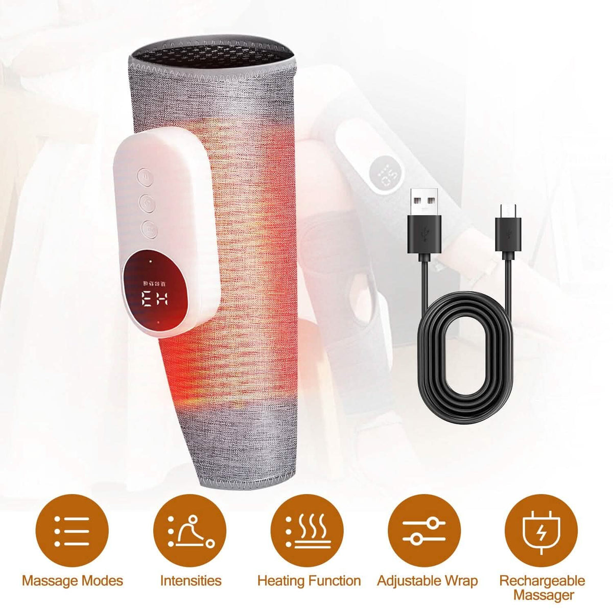 Portable Cordless Rechargeable Air Leg Compression Massage Adjustable Wrap with 3 Modes Intensities Heating Function - A-1 Thread Vault