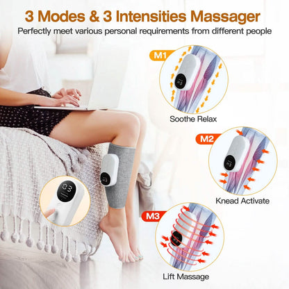 Portable Cordless Rechargeable Air Leg Compression Massage Adjustable Wrap with 3 Modes Intensities Heating Function - A-1 Thread Vault