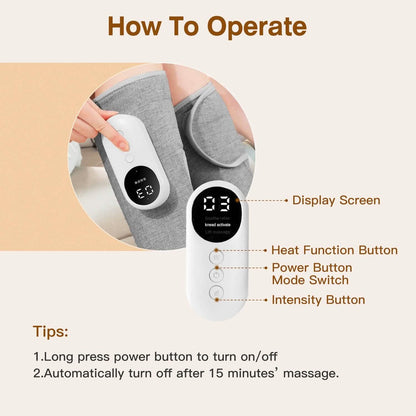 Portable Cordless Rechargeable Air Leg Compression Massage Adjustable Wrap with 3 Modes Intensities Heating Function - A-1 Thread Vault