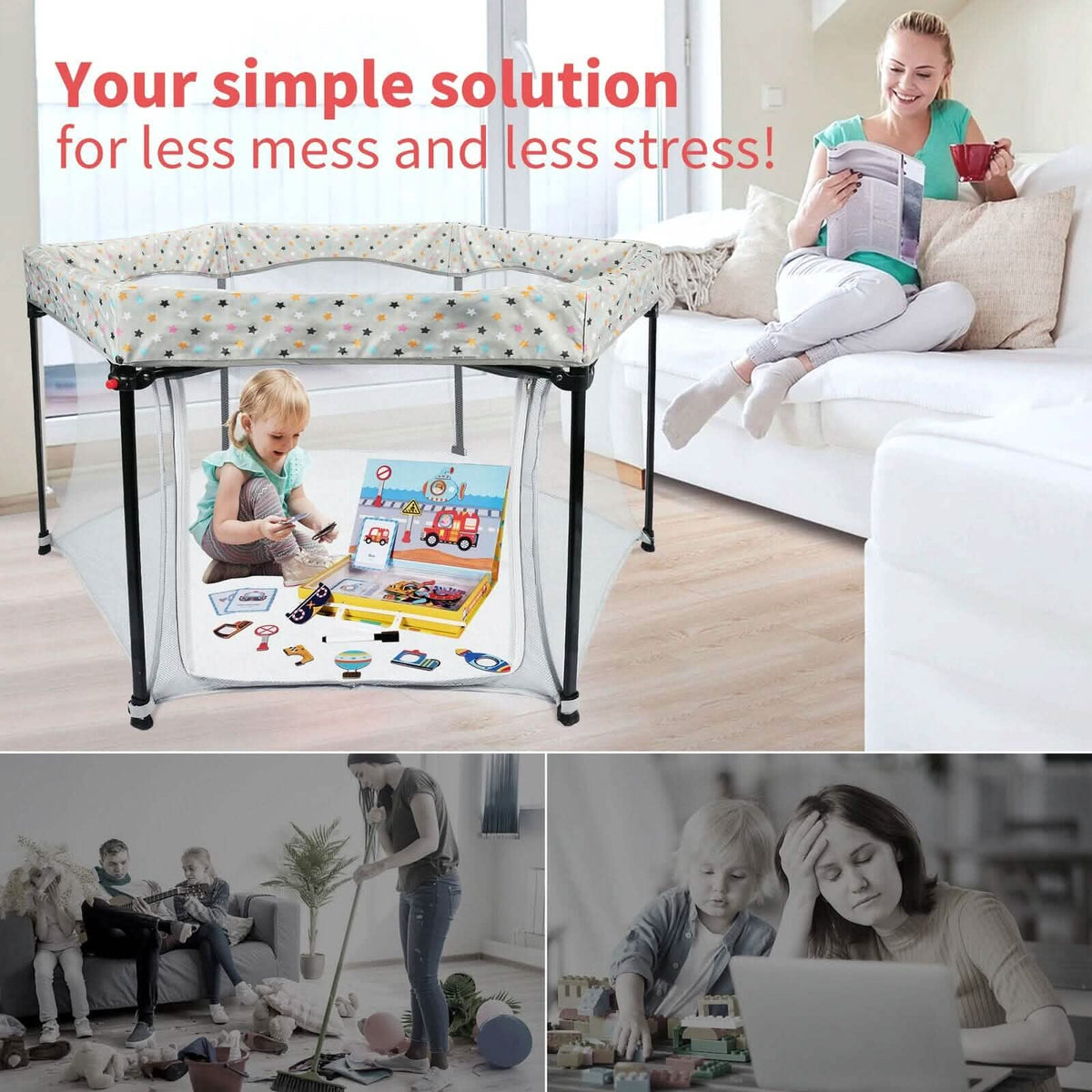 Portable Folding Playard for Babies, Toddler Indoor & Outdoor Play - A-1 Thread Vault