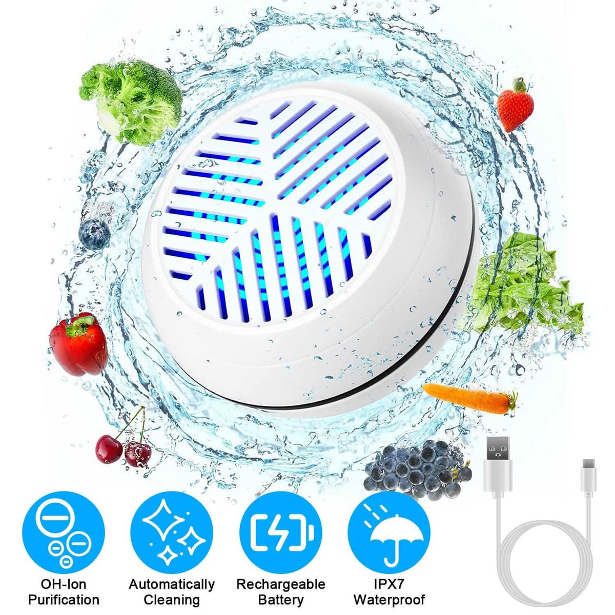 Portable Fruit Vegetable Washing Machine IPX7 Waterproof Rechargeable Fruit Cleaner - A-1 Thread Vault