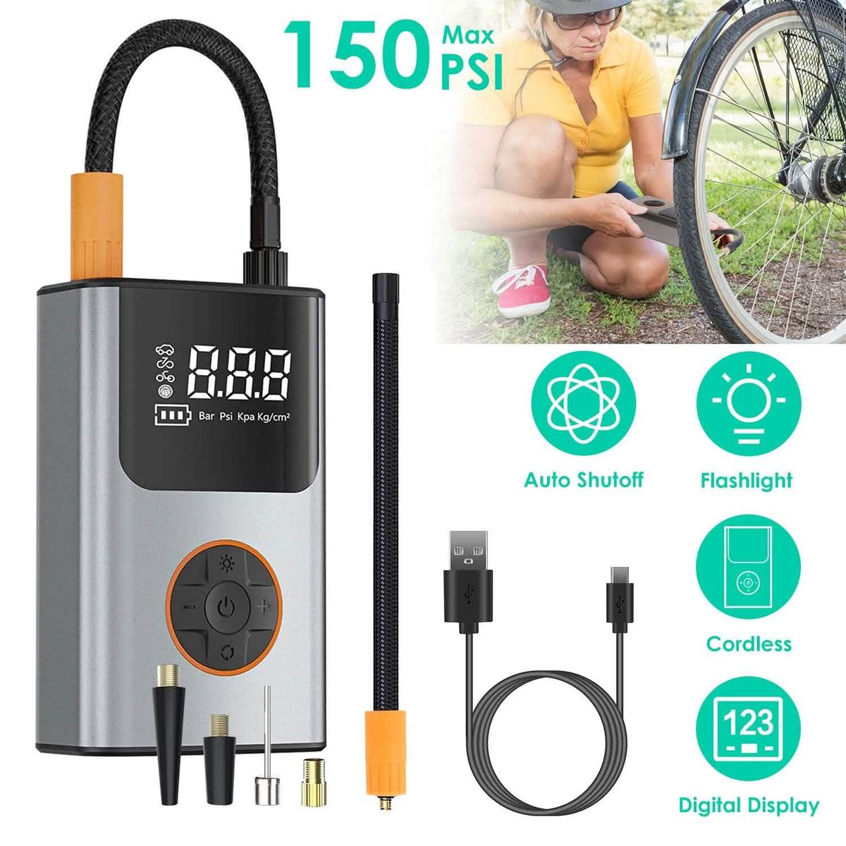 Portable Mini Tire Inflator with Digital Display LED Light - A-1 Thread Vault