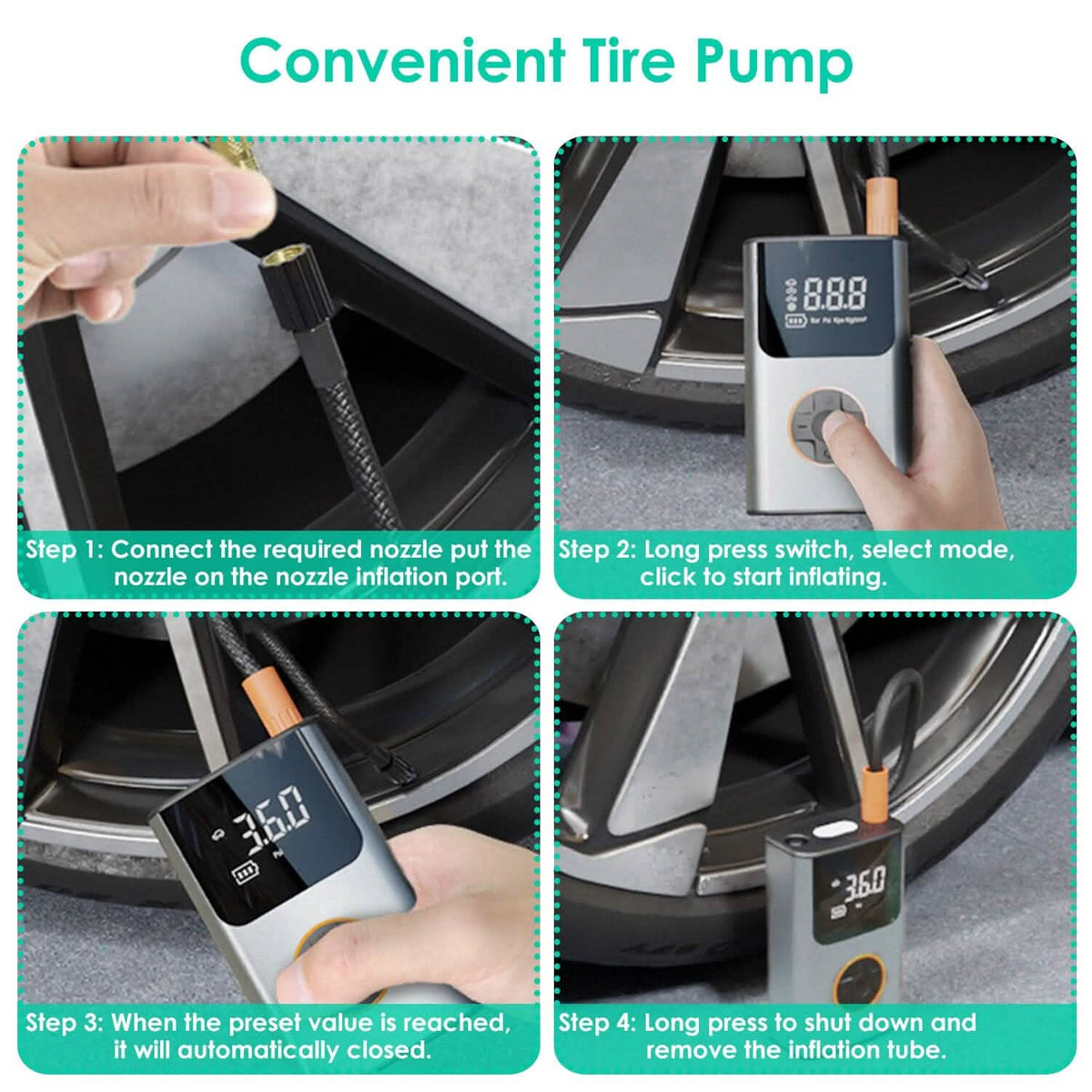 Portable Mini Tire Inflator with Digital Display LED Light - A-1 Thread Vault