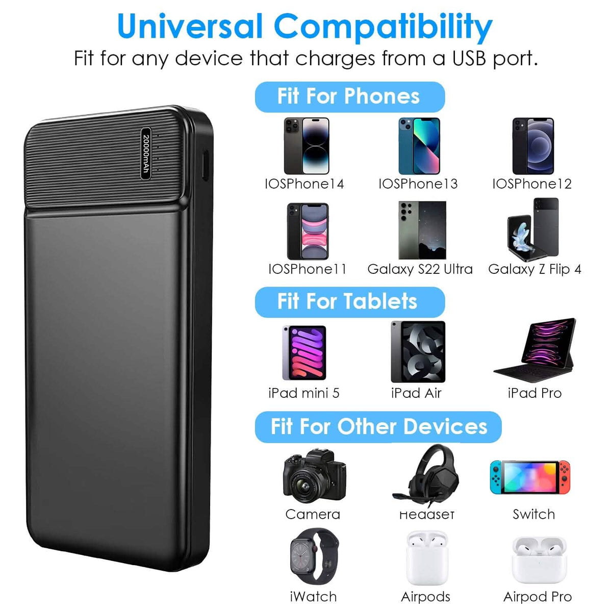 Portable Power Bank Phone Charger with 1 Micro USB Cable - A-1 Thread Vault