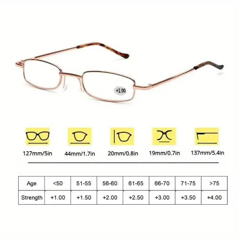 Portable Presbyopia Reading Glasses with Pen Tube Case - Unisex, Metal Frame, Spring Hinge, +1.00~+4.00, Plastic Lens - A-1 Thread Vault