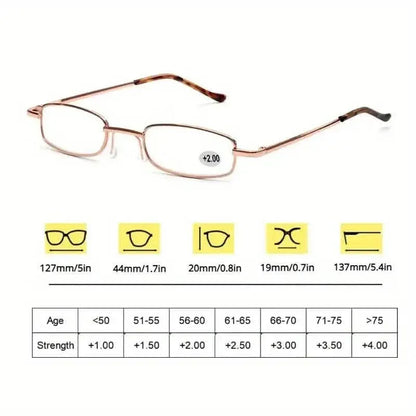Portable Presbyopia Reading Glasses with Pen Tube Case - Unisex, Metal Frame, Spring Hinge, +1.00~+4.00, Plastic Lens - A-1 Thread Vault