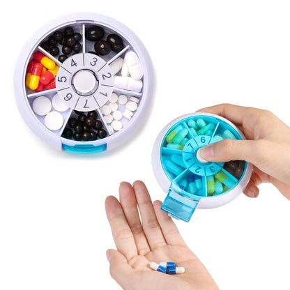 Portable Push Button Rotating Round Case Once A Day Daily Medicine Organizer - A-1 Thread Vault