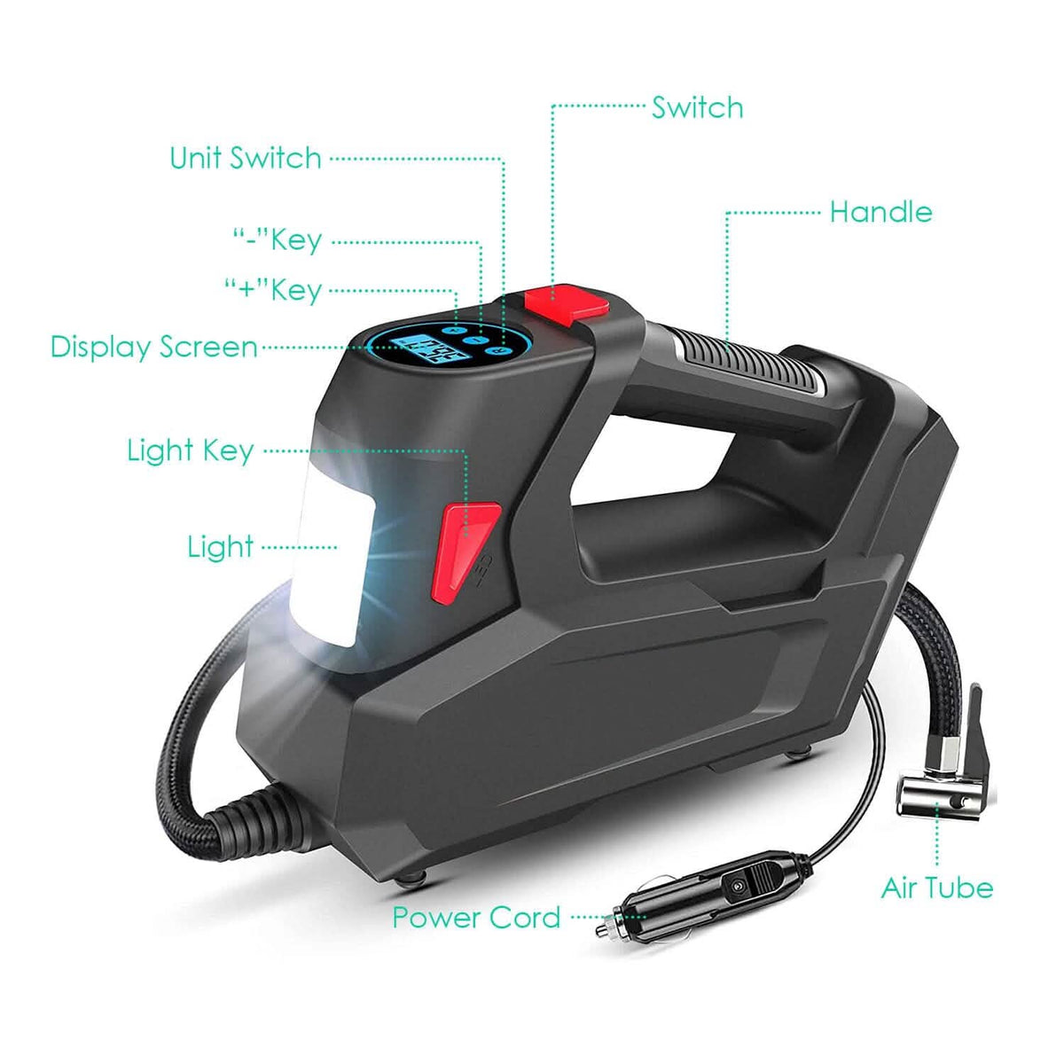 Portable Tire Inflator 120 PSI Maximum 90W Powered Tire Pump with Digital Display LED - A-1 Thread Vault