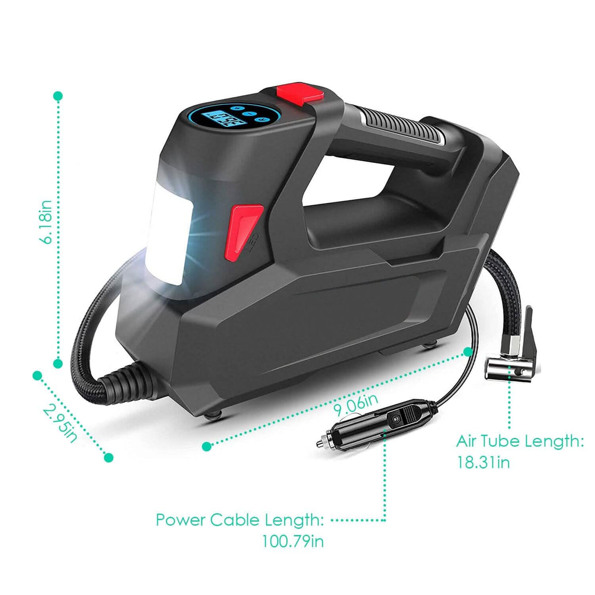 Portable Tire Inflator 120 PSI Maximum 90W Powered Tire Pump with Digital Display LED - A-1 Thread Vault