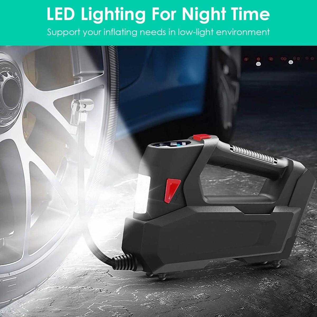 Portable Tire Inflator 120 PSI Maximum 90W Powered Tire Pump with Digital Display LED - A-1 Thread Vault