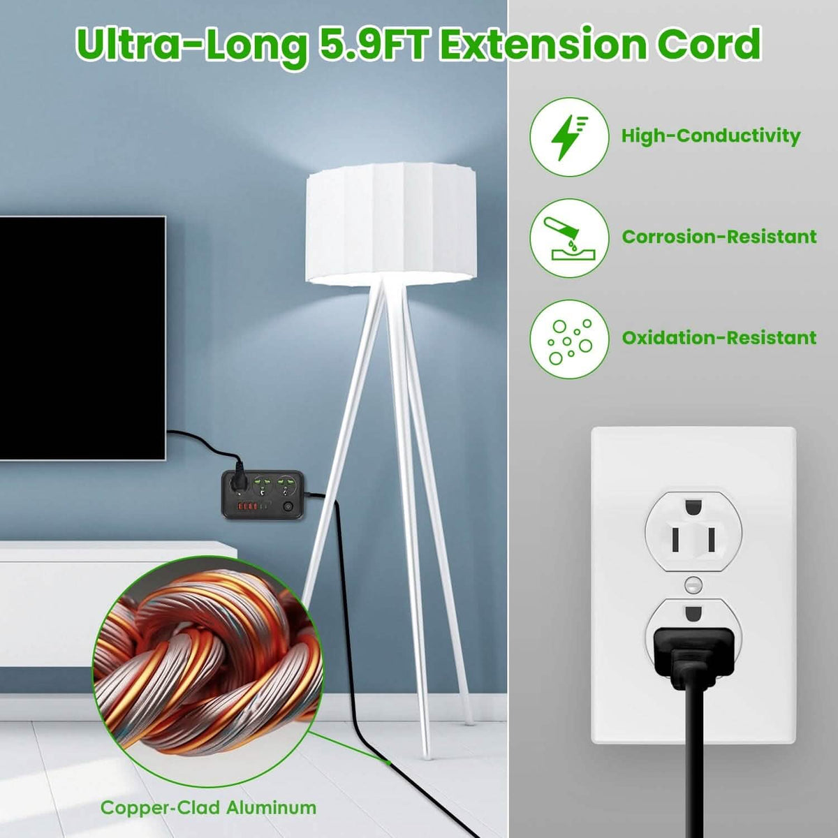 Power Strip with 5.9ft Extension - A-1 Thread Vault