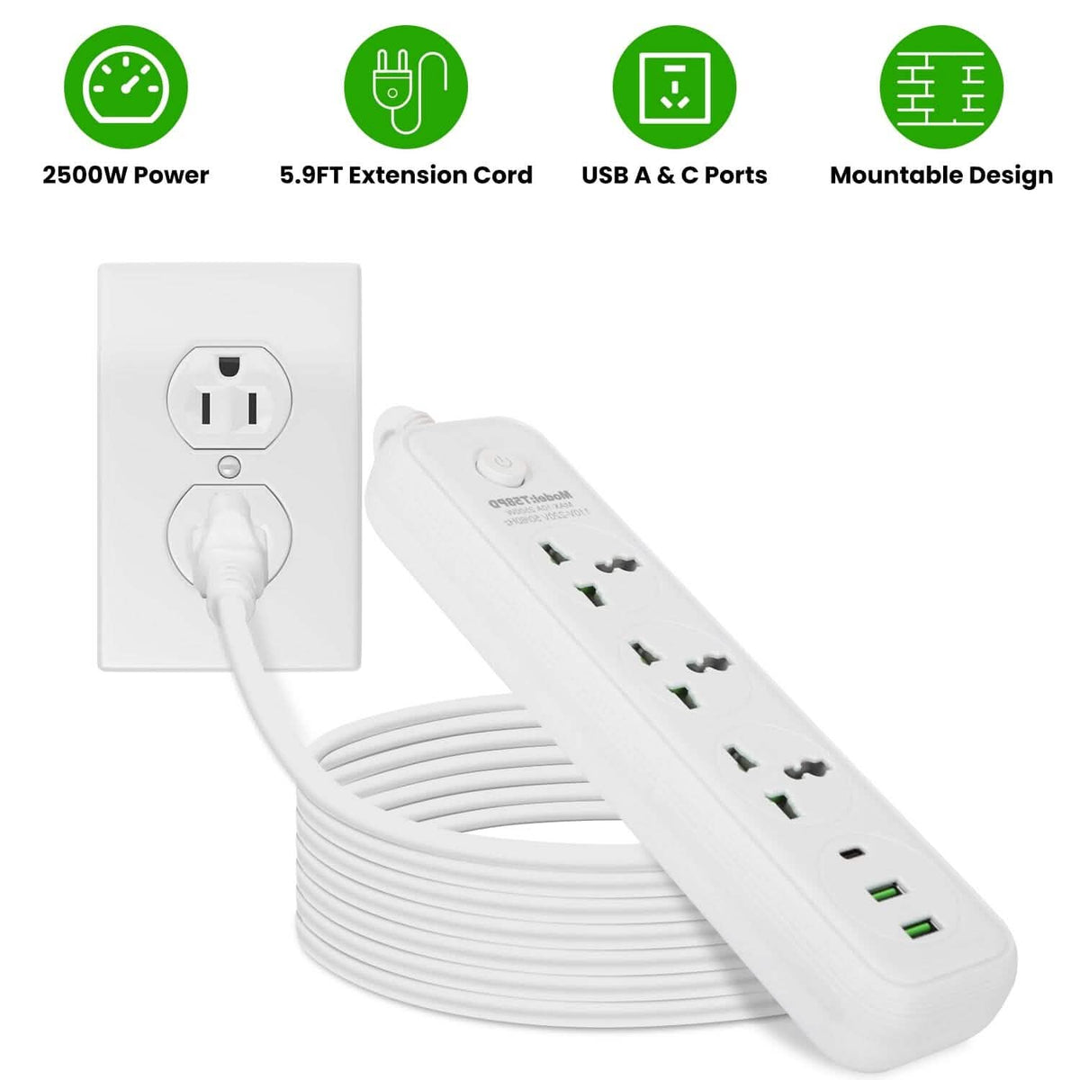 Power Strip with 5.9ft Extension - A-1 Thread Vault