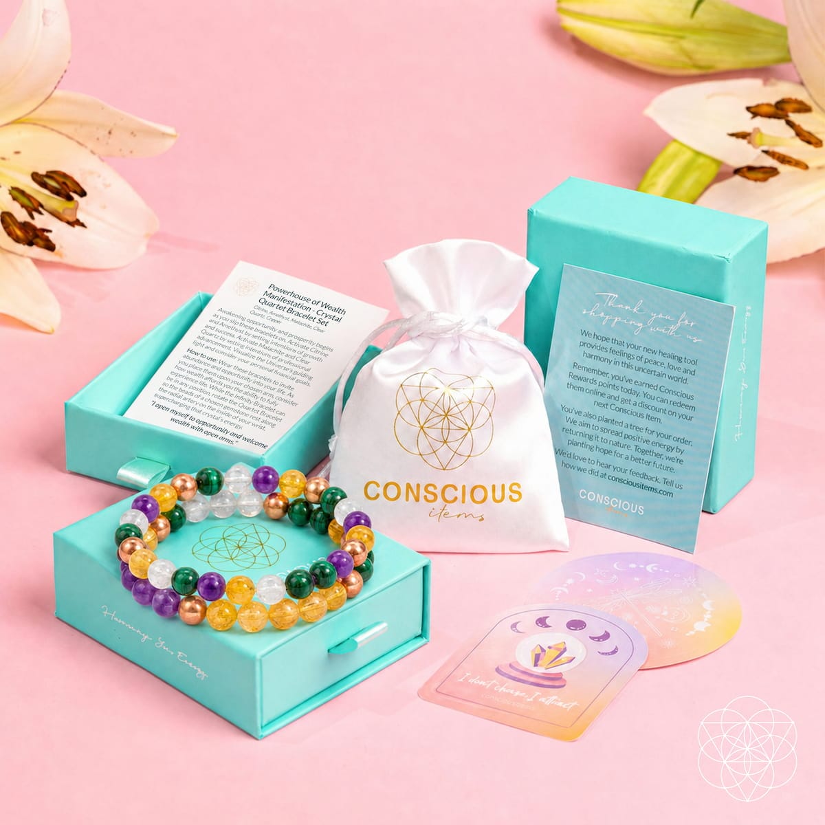 Powerhouse of Wealth Manifestation - Crystal Quartet Bracelet Set - A-1 Thread Vault