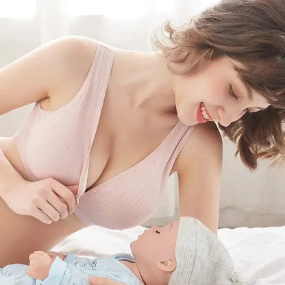 Pregnant Nursing Bra Cotton Wirefree Breastfeeding Bra Women Seamless Maternity Plus Size Underwear Front Buckle Open Cup Bras - A-1 Thread Vault