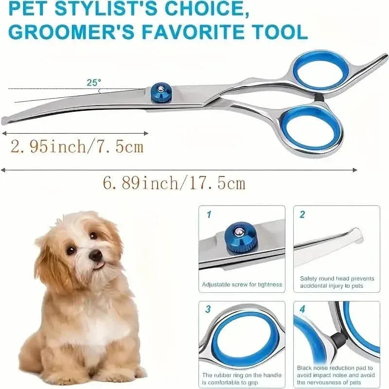 Premium Stainless Steel Grooming Scissors Set for Pet with Safety Round Tip - A-1 Thread Vault