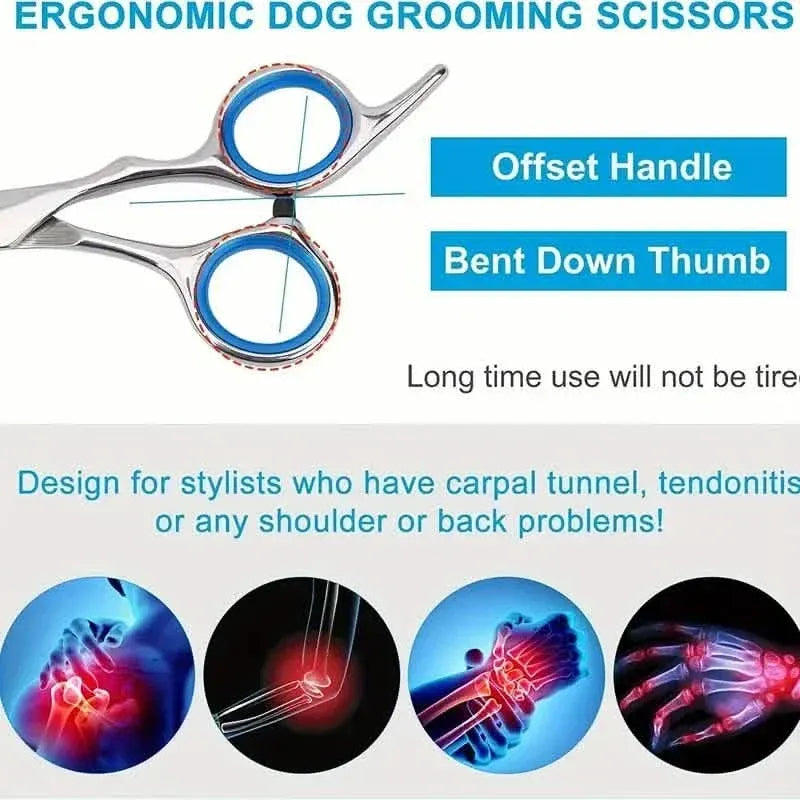 Premium Stainless Steel Grooming Scissors Set for Pet with Safety Round Tip - A-1 Thread Vault