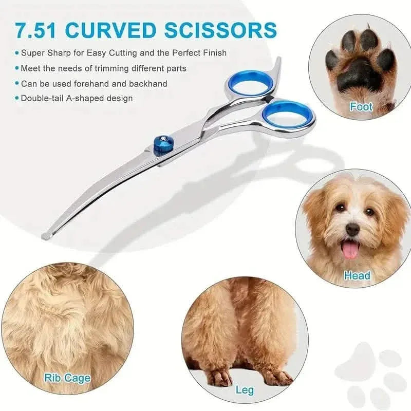 Premium Stainless Steel Grooming Scissors Set for Pet with Safety Round Tip - A-1 Thread Vault