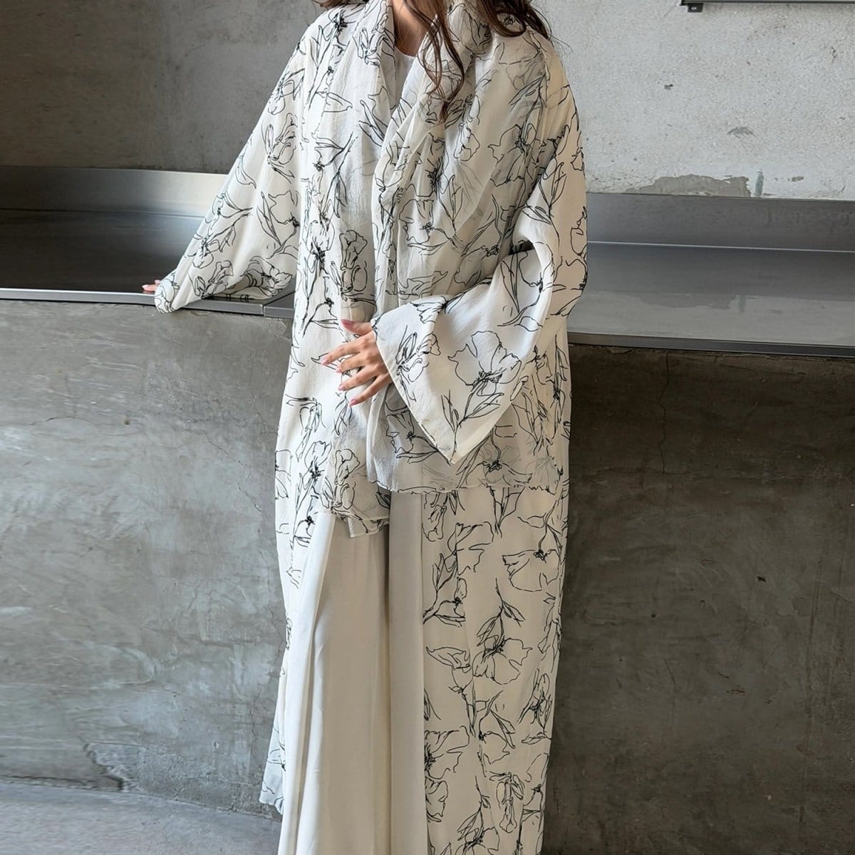 Printed Double-Layer Open Abaya & Hijab Set(MOA324) - A-1 Thread Vault