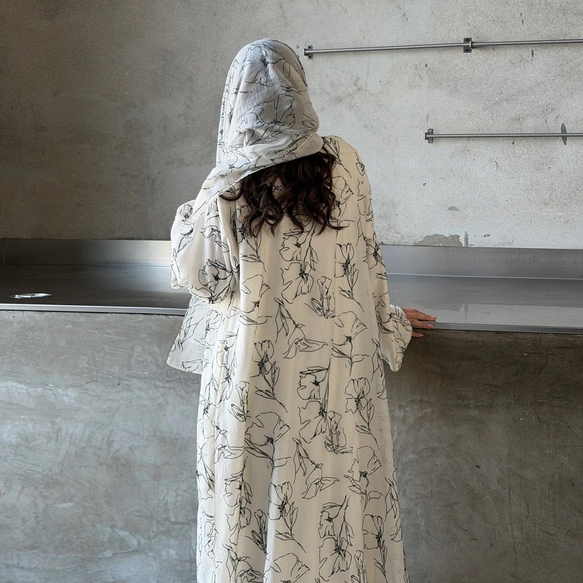 Printed Double-Layer Open Abaya & Hijab Set(MOA324) - A-1 Thread Vault