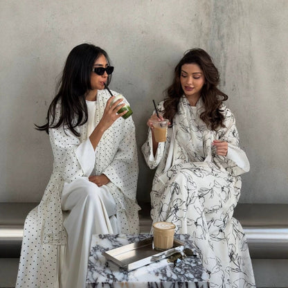 Printed Double-Layer Open Abaya & Hijab Set(MOA324) - A-1 Thread Vault