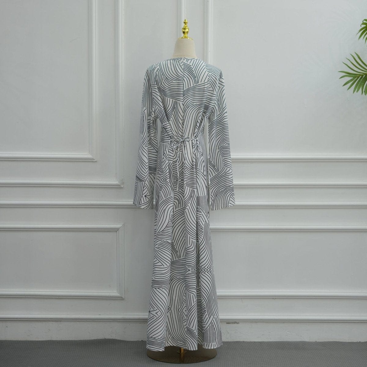 Printed Washed-Crinkle Bell Sleeve Maxi Dress(MS474) - A-1 Thread Vault