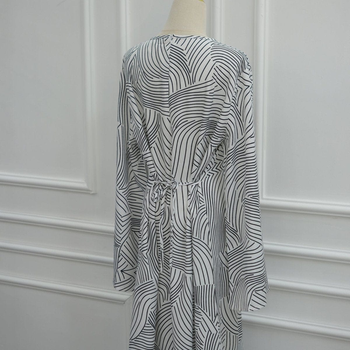 Printed Washed-Crinkle Bell Sleeve Maxi Dress(MS474) - A-1 Thread Vault