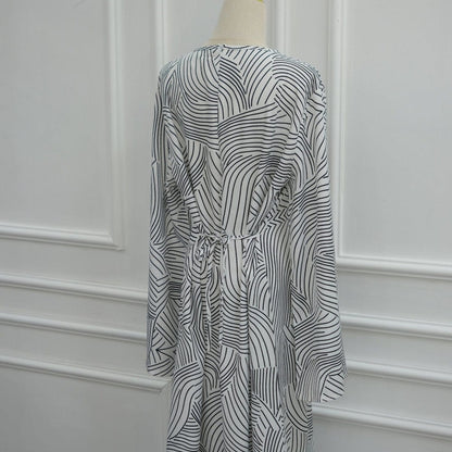 Printed Washed-Crinkle Bell Sleeve Maxi Dress(MS474) - A-1 Thread Vault