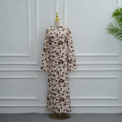 Printed Washed-Crinkle Bell Sleeve Maxi Dress(MS474) - A-1 Thread Vault
