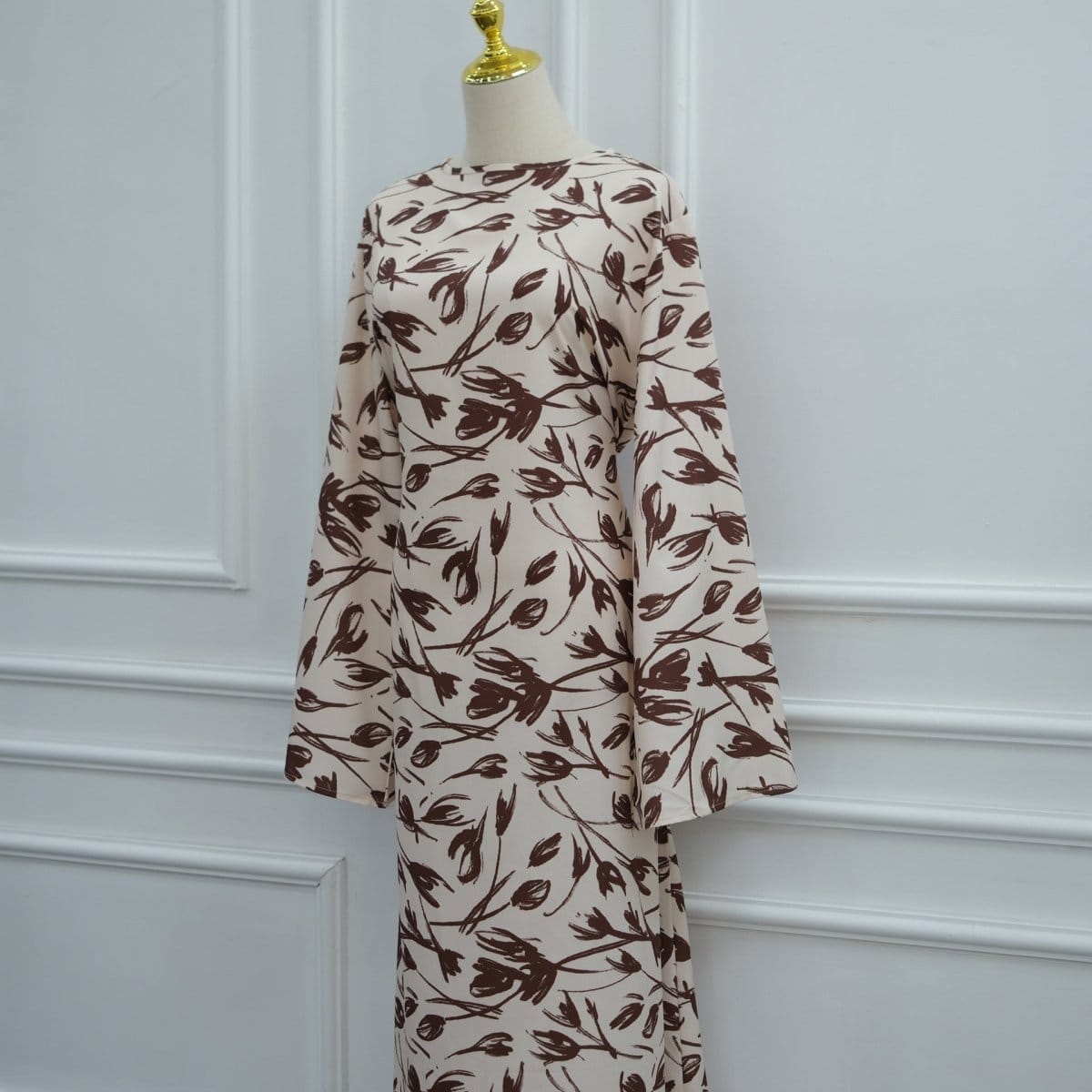 Printed Washed-Crinkle Bell Sleeve Maxi Dress(MS474) - A-1 Thread Vault