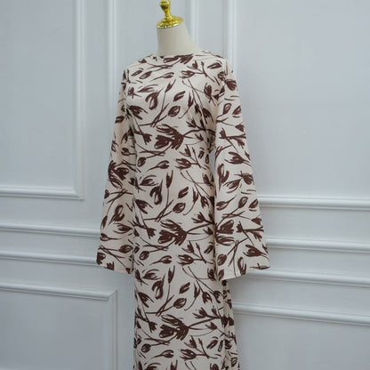 Printed Washed-Crinkle Bell Sleeve Maxi Dress(MS474) - A-1 Thread Vault