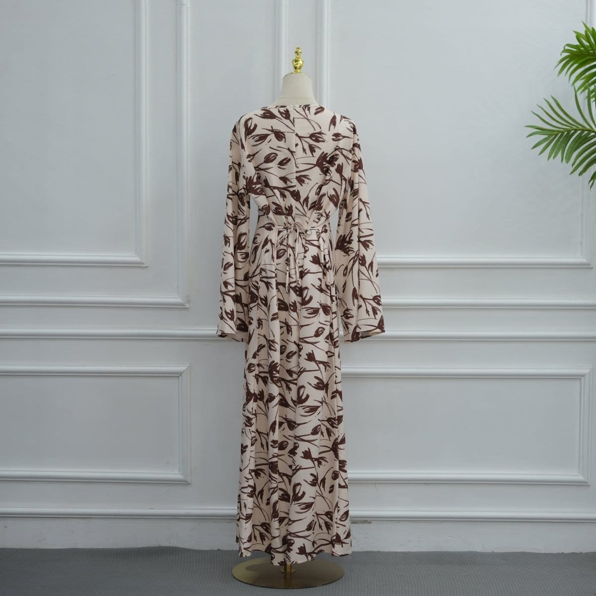 Printed Washed-Crinkle Bell Sleeve Maxi Dress(MS474) - A-1 Thread Vault
