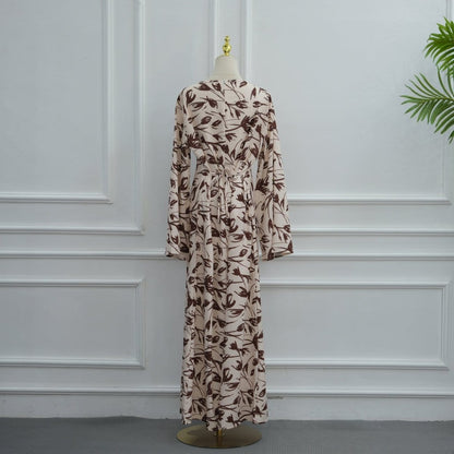 Printed Washed-Crinkle Bell Sleeve Maxi Dress(MS474) - A-1 Thread Vault