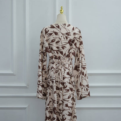Printed Washed-Crinkle Bell Sleeve Maxi Dress(MS474) - A-1 Thread Vault