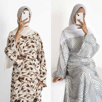 Printed Washed-Crinkle Bell Sleeve Maxi Dress(MS474) - A-1 Thread Vault