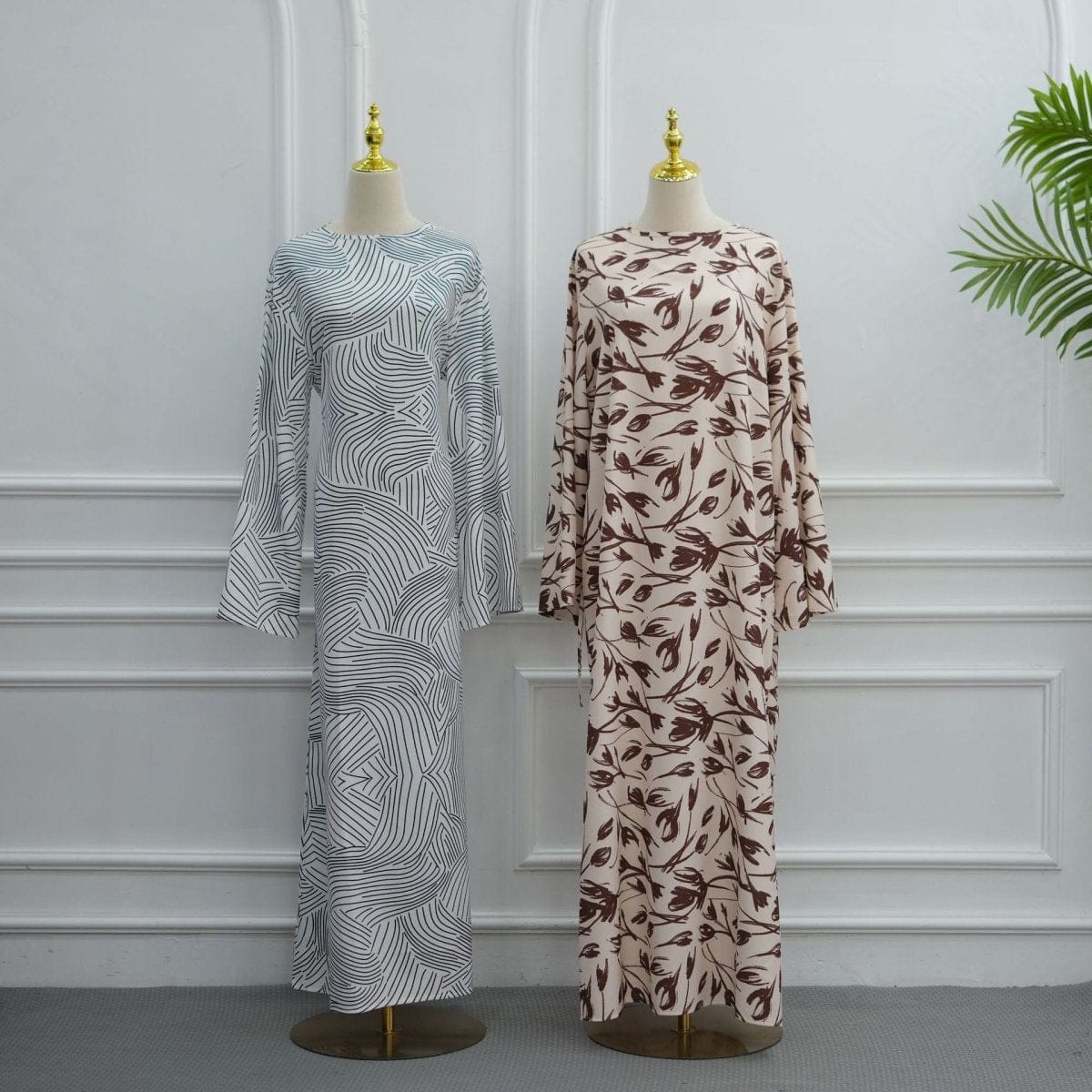 Printed Washed-Crinkle Bell Sleeve Maxi Dress(MS474) - A-1 Thread Vault