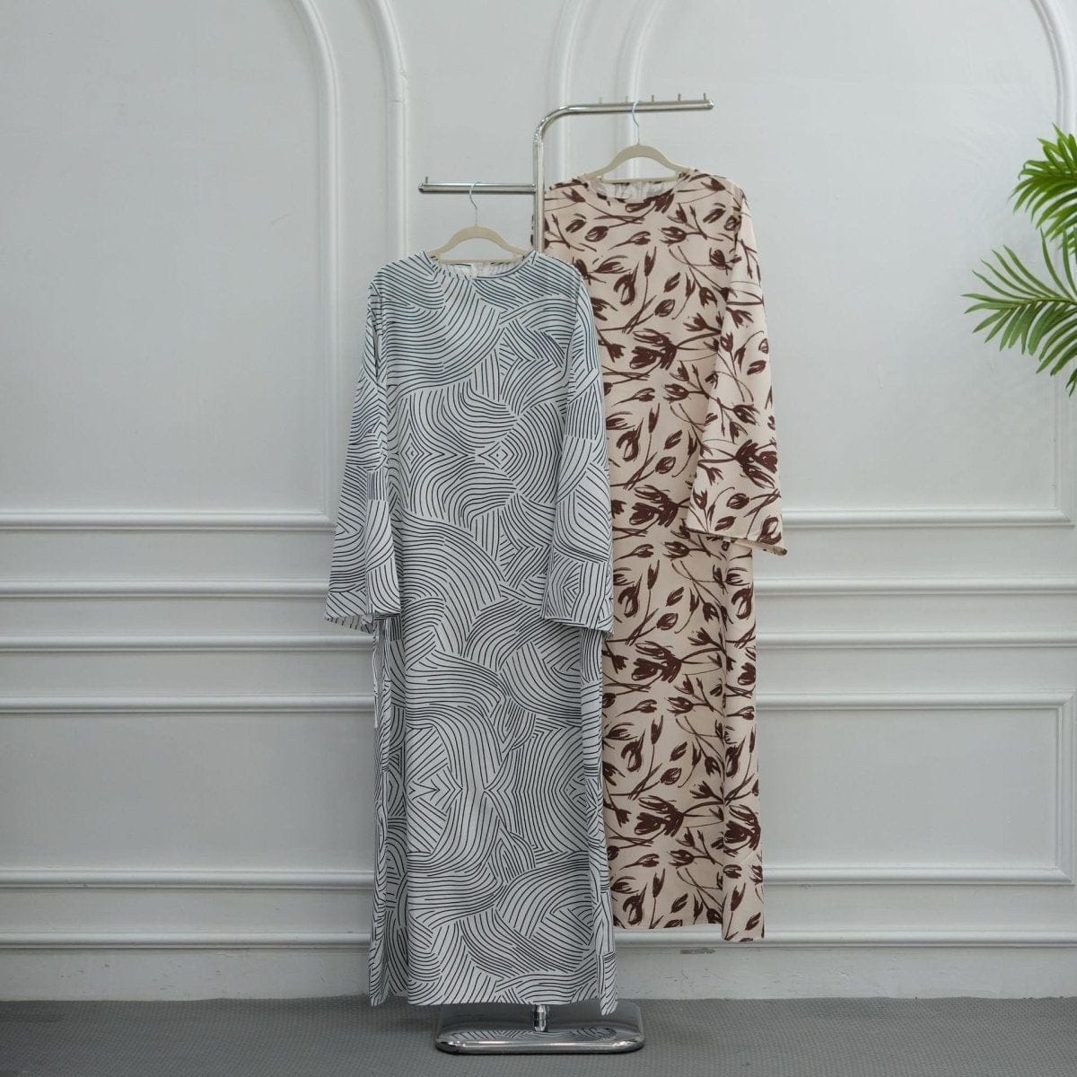 Printed Washed-Crinkle Bell Sleeve Maxi Dress(MS474) - A-1 Thread Vault